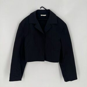 Amomento Taffeta Boxy Nylon Blend Cropped Jacket In Black